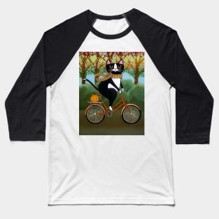 Tuxedo Cat Autumn Bicycle Ride Baseball T-Shirt